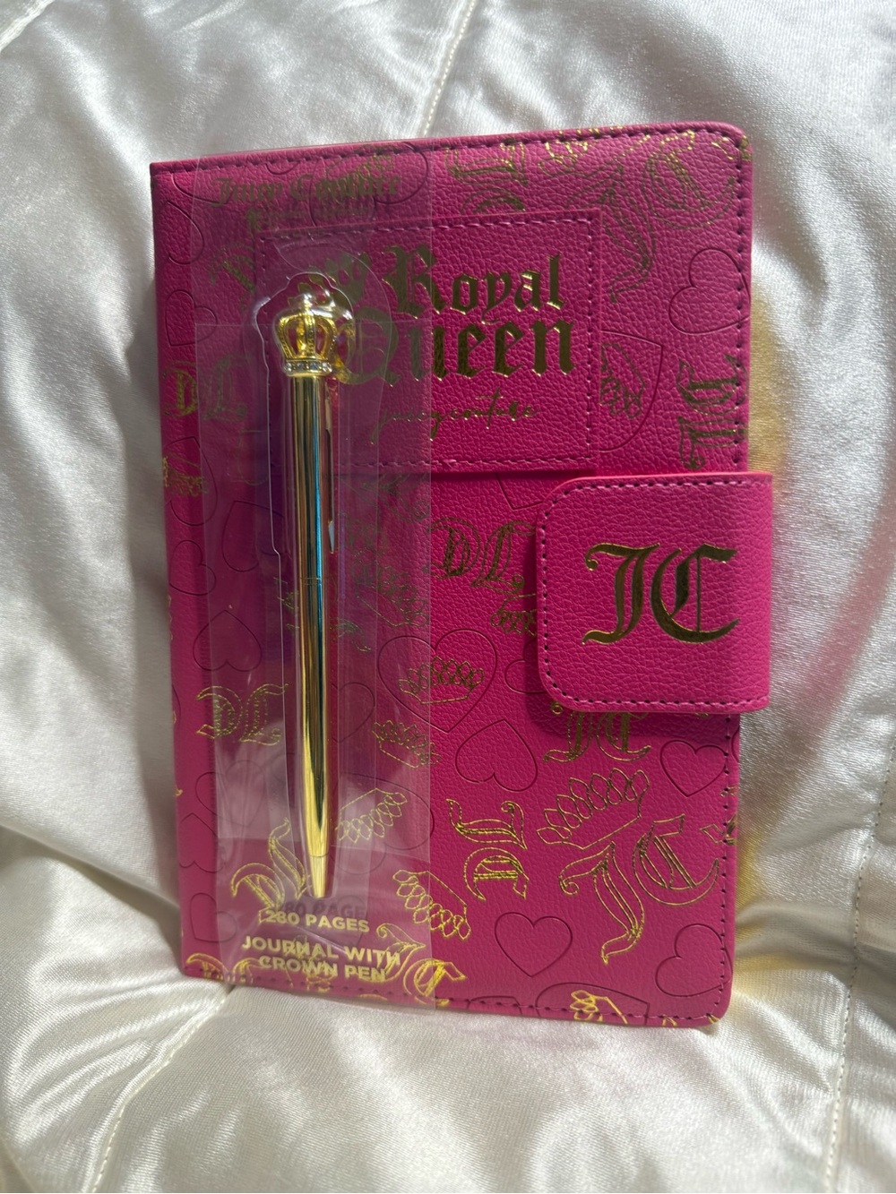 Juicy Couture Hot Pink Journal with Gold Accents & Crown Pen